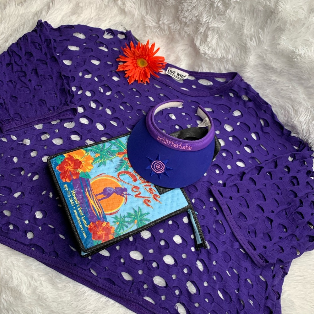 3/$15💥 2 Pc Bundle Live Wire purple Swimsuit Coverup Visor One Size